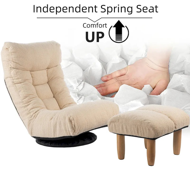Poltrona reclinabile girevole Boucle Beige con poggiapiedi, poggiatesta e schienale regolabili - 1 posto