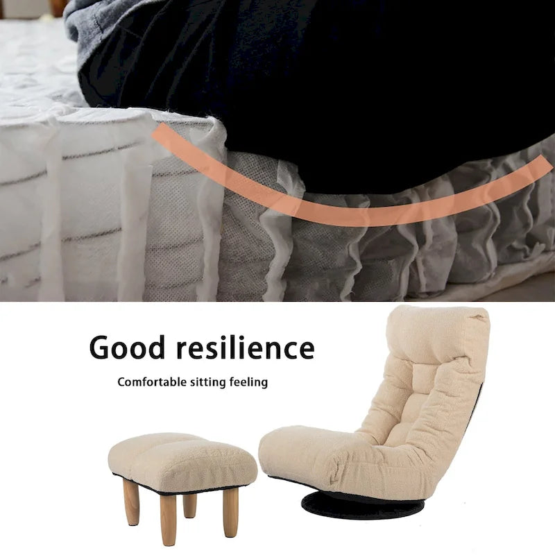 Poltrona reclinabile girevole Boucle Beige con poggiapiedi, poggiatesta e schienale regolabili - 1 posto