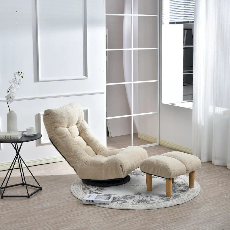 Poltrona reclinabile girevole Boucle Beige con poggiapiedi, poggiatesta e schienale regolabili - 1 posto