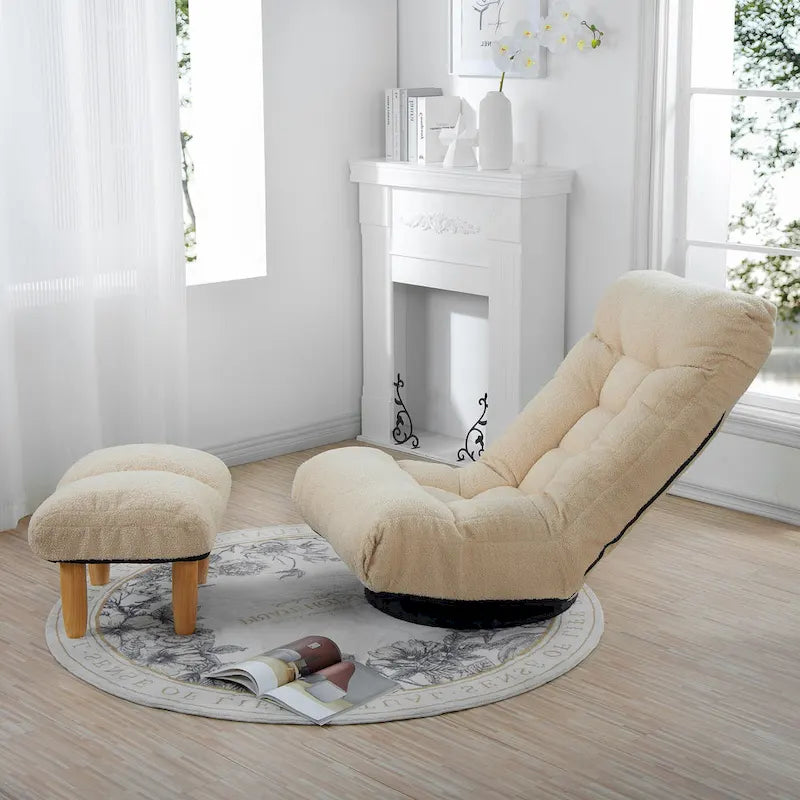 Poltrona reclinabile girevole Boucle Beige con poggiapiedi, poggiatesta e schienale regolabili - 1 posto