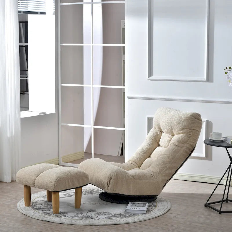 Poltrona reclinabile girevole Boucle Beige con poggiapiedi, poggiatesta e schienale regolabili - 1 posto