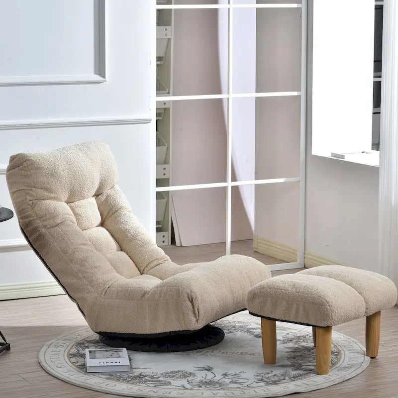 Poltrona reclinabile girevole Boucle Beige con poggiapiedi, poggiatesta e schienale regolabili - 1 posto