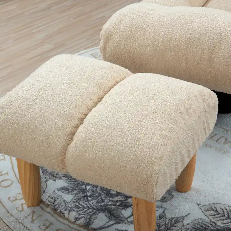 Poltrona reclinabile girevole Boucle Beige con poggiapiedi, poggiatesta e schienale regolabili - 1 posto