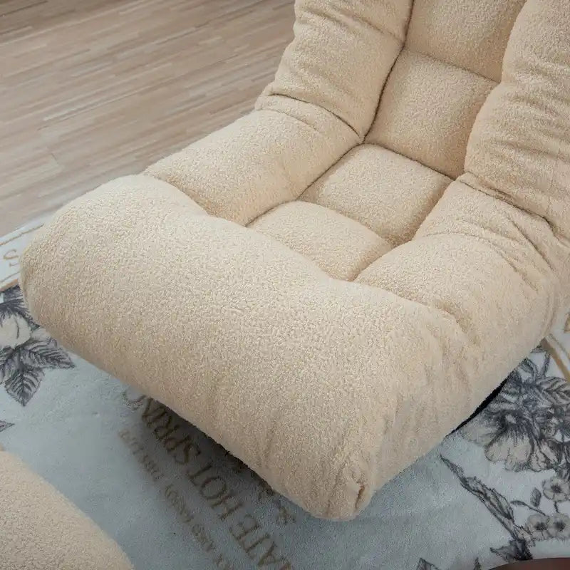 Poltrona reclinabile girevole Boucle Beige con poggiapiedi, poggiatesta e schienale regolabili - 1 posto