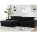 Divano Sezionale a L in Velluto a Coste con Chaise Longue a Sinistra – Nero / Grigio / Beige / Verde, 3 Posti
