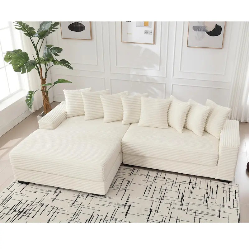 Divano Sezionale a L in Velluto a Coste con Chaise Longue a Sinistra – Nero / Grigio / Beige / Verde, 3 Posti