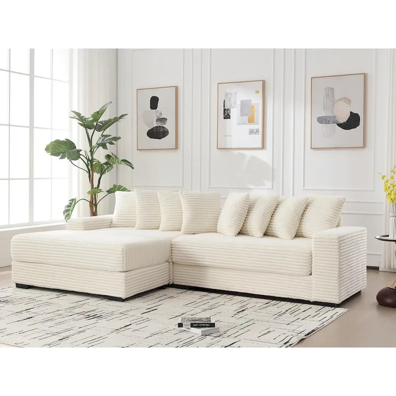 Divano Sezionale a L in Velluto a Coste con Chaise Longue a Sinistra – Nero / Grigio / Beige / Verde, 3 Posti