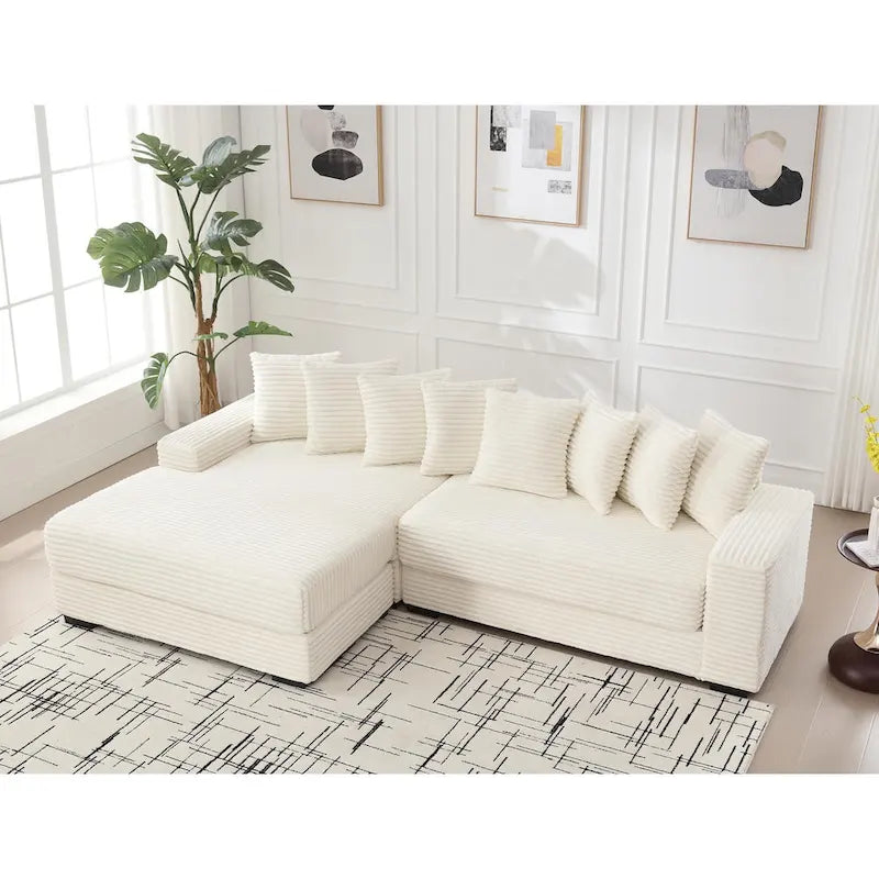 Divano Sezionale a L in Velluto a Coste con Chaise Longue a Sinistra – Nero / Grigio / Beige / Verde, 3 Posti