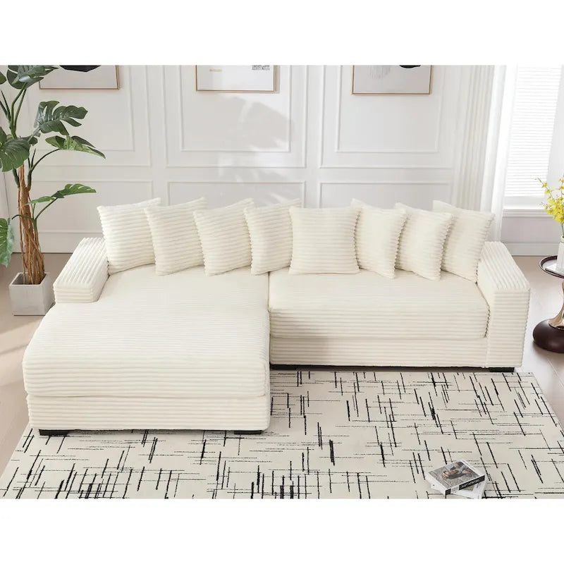 Divano Sezionale a L in Velluto a Coste con Chaise Longue a Sinistra – Nero / Grigio / Beige / Verde, 3 Posti