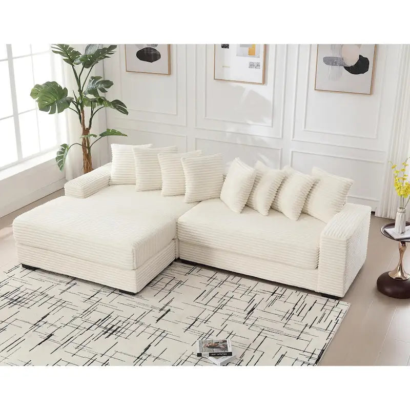 Divano Sezionale a L in Velluto a Coste con Chaise Longue a Sinistra – Nero / Grigio / Beige / Verde, 3 Posti