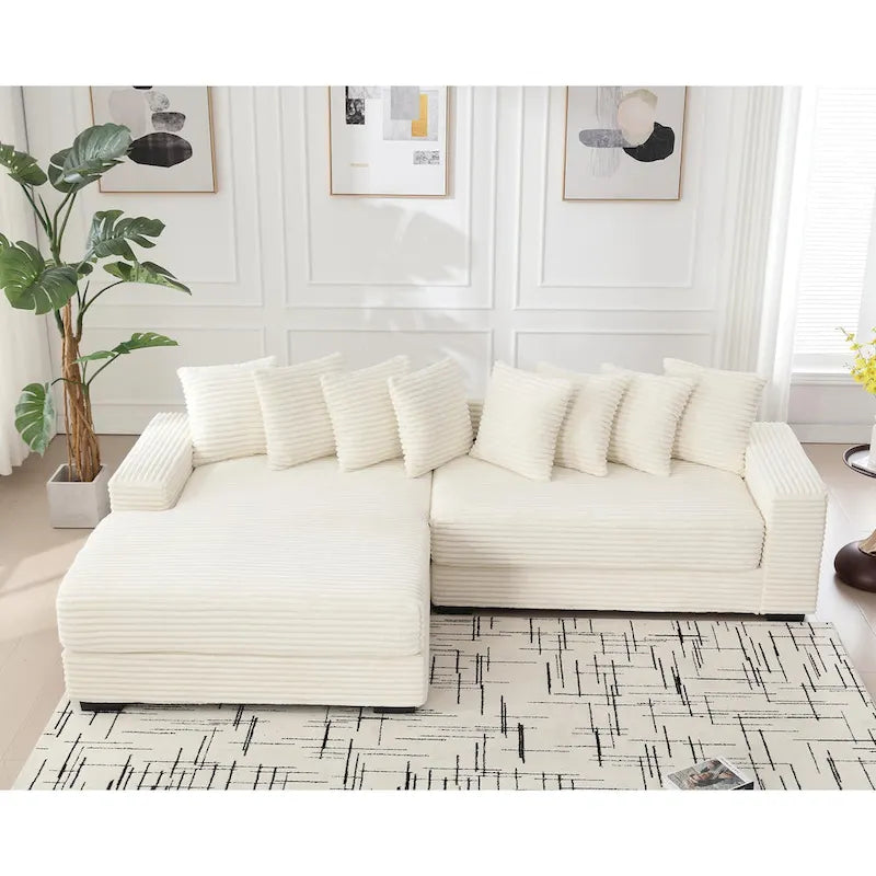 Divano Sezionale a L in Velluto a Coste con Chaise Longue a Sinistra – Nero / Grigio / Beige / Verde, 3 Posti