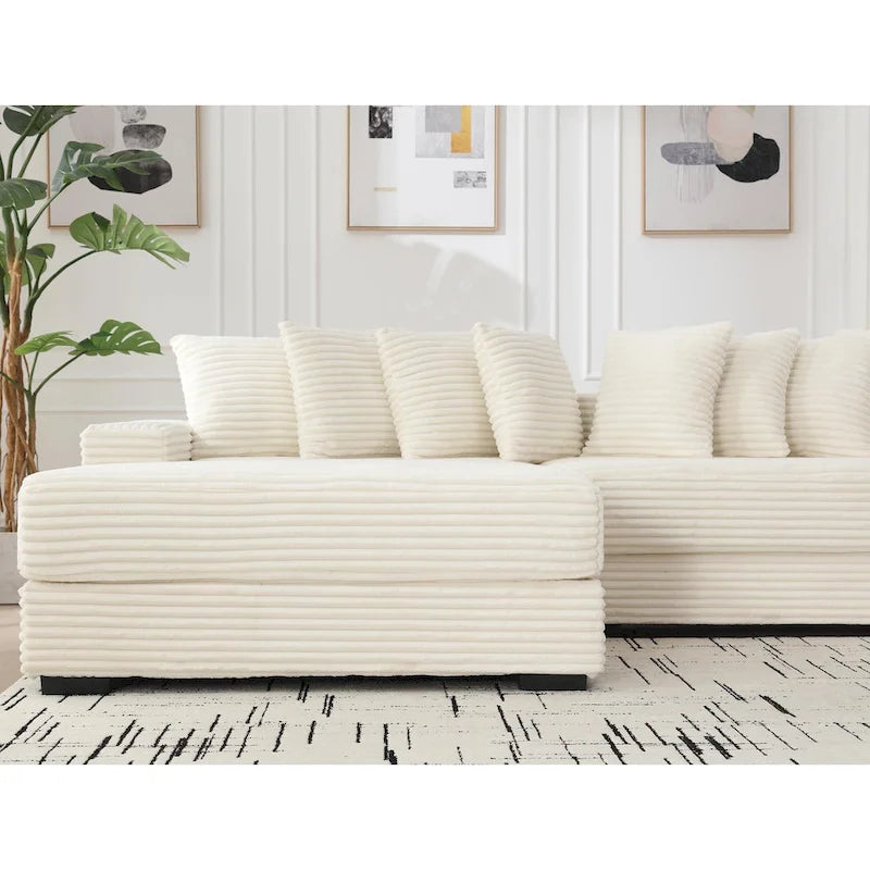 Divano Sezionale a L in Velluto a Coste con Chaise Longue a Sinistra – Nero / Grigio / Beige / Verde, 3 Posti