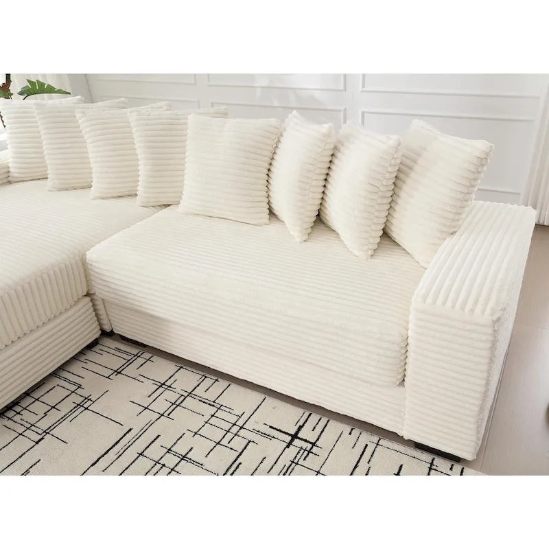 Divano Sezionale a L in Velluto a Coste con Chaise Longue a Sinistra – Nero / Grigio / Beige / Verde, 3 Posti