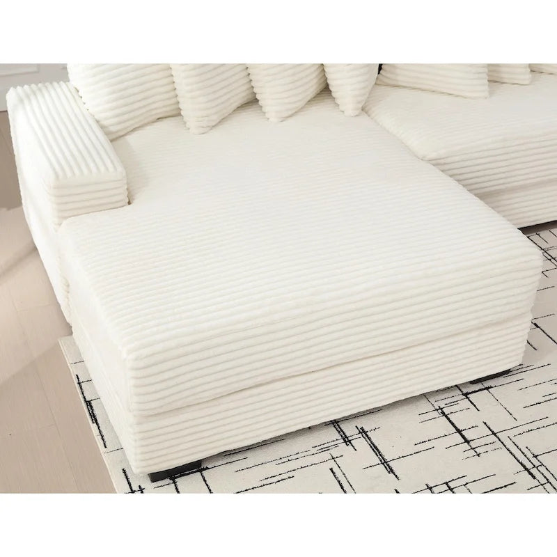 Divano Sezionale a L in Velluto a Coste con Chaise Longue a Sinistra – Nero / Grigio / Beige / Verde, 3 Posti