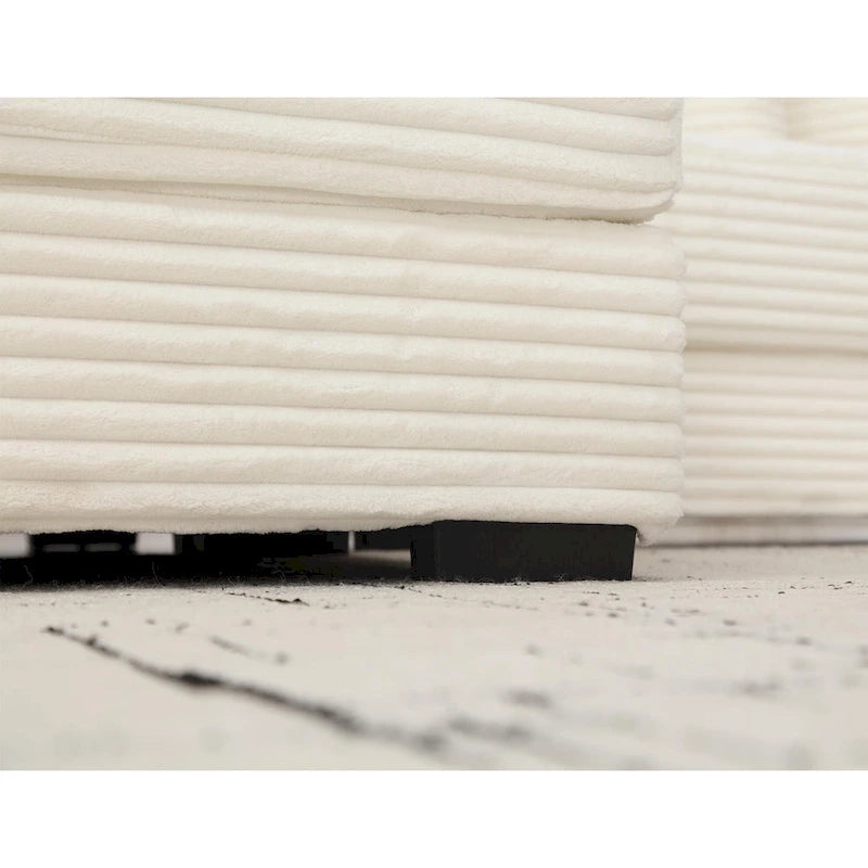 Divano Sezionale a L in Velluto a Coste con Chaise Longue a Sinistra – Nero / Grigio / Beige / Verde, 3 Posti