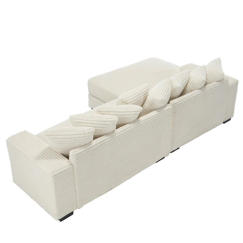 Divano Sezionale a L in Velluto a Coste con Chaise Longue a Sinistra – Nero / Grigio / Beige / Verde, 3 Posti