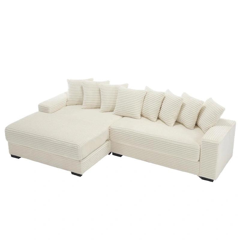 Divano Sezionale a L in Velluto a Coste con Chaise Longue a Sinistra – Nero / Grigio / Beige / Verde, 3 Posti