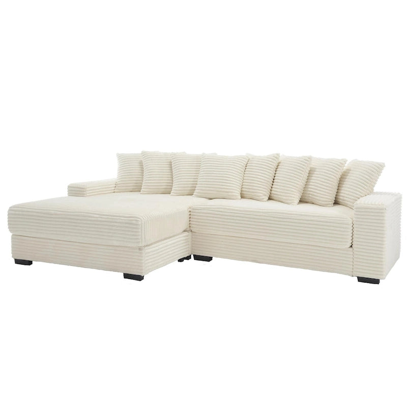 Divano Sezionale a L in Velluto a Coste con Chaise Longue a Sinistra – Nero / Grigio / Beige / Verde, 3 Posti
