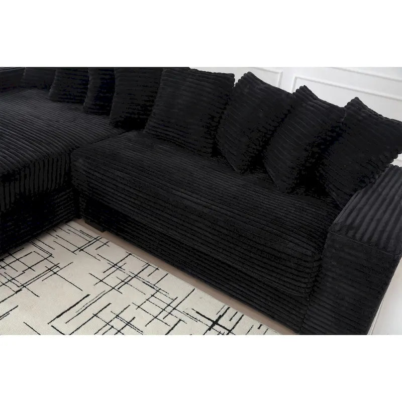 Divano Sezionale a L in Velluto a Coste con Chaise Longue a Sinistra – Nero / Grigio / Beige / Verde, 3 Posti
