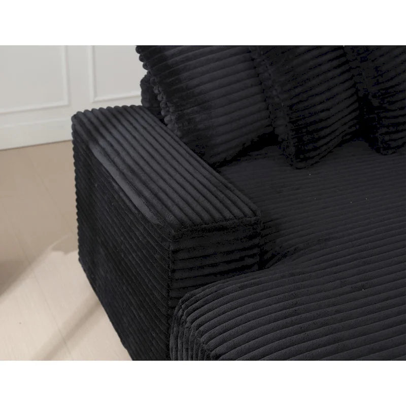Divano Sezionale a L in Velluto a Coste con Chaise Longue a Sinistra – Nero / Grigio / Beige / Verde, 3 Posti