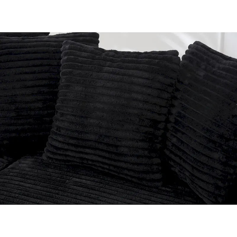 Divano Sezionale a L in Velluto a Coste con Chaise Longue a Sinistra – Nero / Grigio / Beige / Verde, 3 Posti