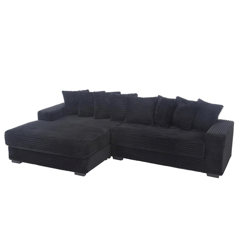 Divano Sezionale a L in Velluto a Coste con Chaise Longue a Sinistra – Nero / Grigio / Beige / Verde, 3 Posti
