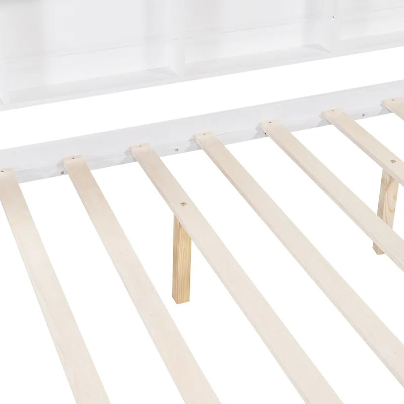 Letto a casetta bianco per bambini con letto estraibile e ripiano – 2 posti letto