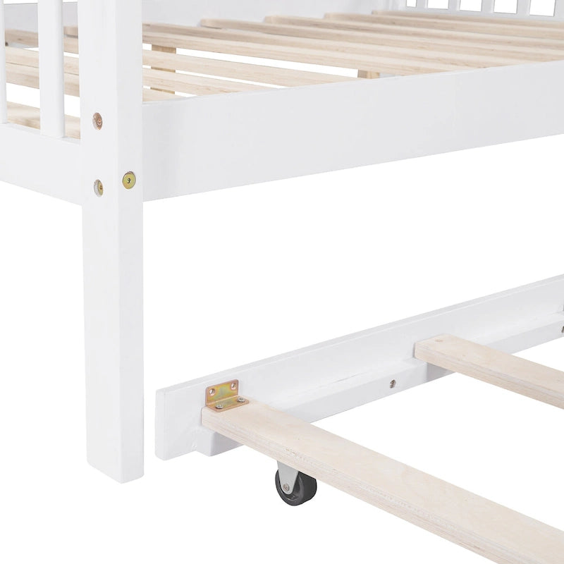 Letto a casetta bianco per bambini con letto estraibile e ripiano – 2 posti letto