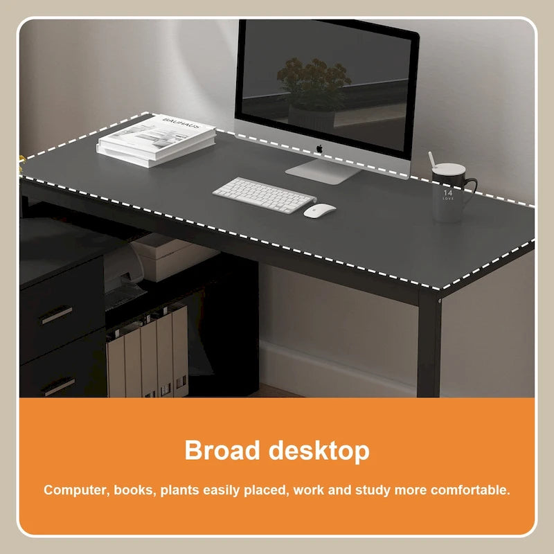 Scrivania a L per computer da 55" con cassetti – Rovere / Grigio marrone / Marrone scuro / Nero / Bianco, 1 persona