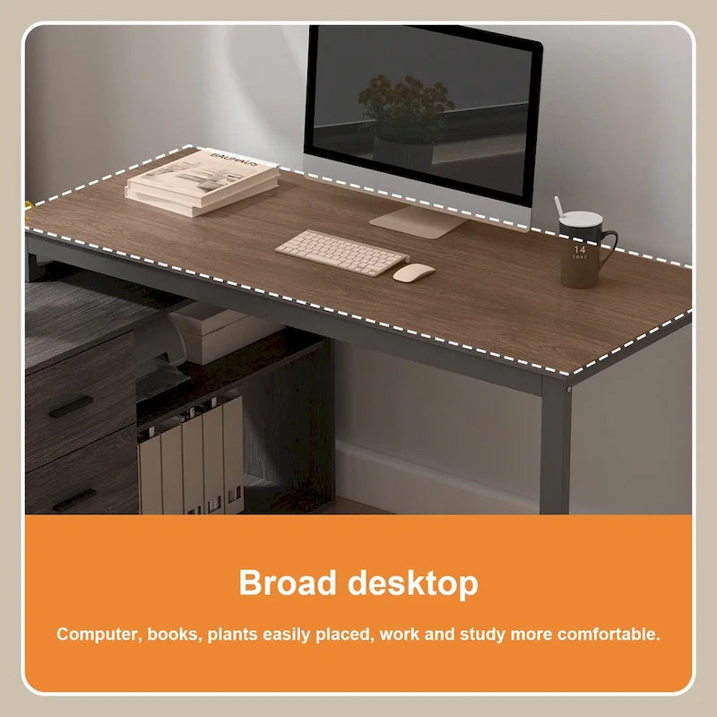 Scrivania a L per computer da 55" con cassetti – Rovere / Grigio marrone / Marrone scuro / Nero / Bianco, 1 persona