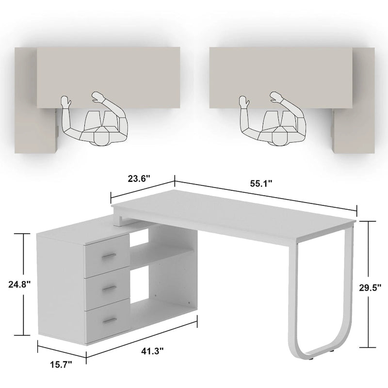 Scrivania a L per computer da 55" con cassetti – Rovere / Grigio marrone / Marrone scuro / Nero / Bianco, 1 persona