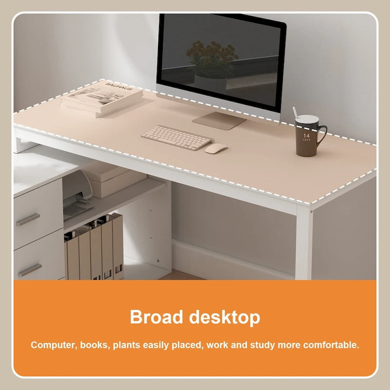 Scrivania a L per computer da 55" con cassetti – Rovere / Grigio marrone / Marrone scuro / Nero / Bianco, 1 persona