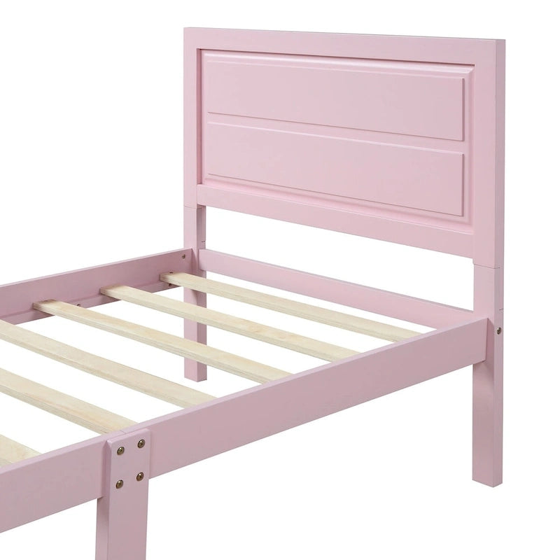 Struttura letto a piattaforma doppia rosa con testiera, singola