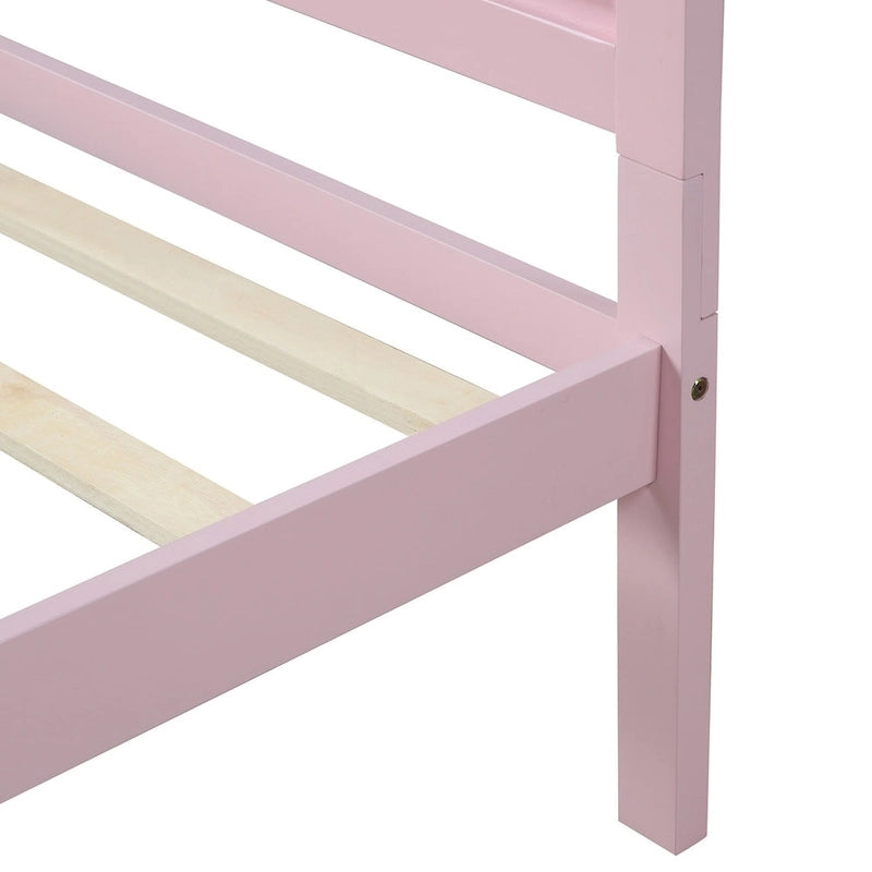 Struttura letto a piattaforma doppia rosa con testiera, singola