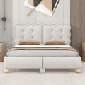 Letto a piattaforma Queen beige, imbottito capitonné, per 2 persone