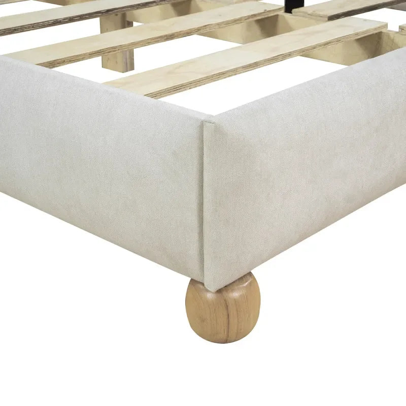 Letto a piattaforma Queen beige, imbottito capitonné, per 2 persone