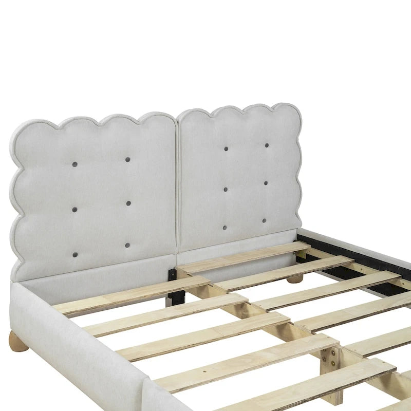 Letto a piattaforma Queen beige, imbottito capitonné, per 2 persone