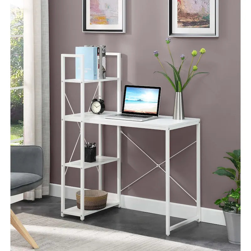 Scrivania da ufficio a 4 ripiani con struttura in metallo, 1 persona, rovere chiaro/bianco/legno di granaio/grigio antracite