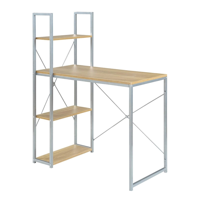 Scrivania da ufficio a 4 ripiani con struttura in metallo, 1 persona, rovere chiaro/bianco/legno di granaio/grigio antracite