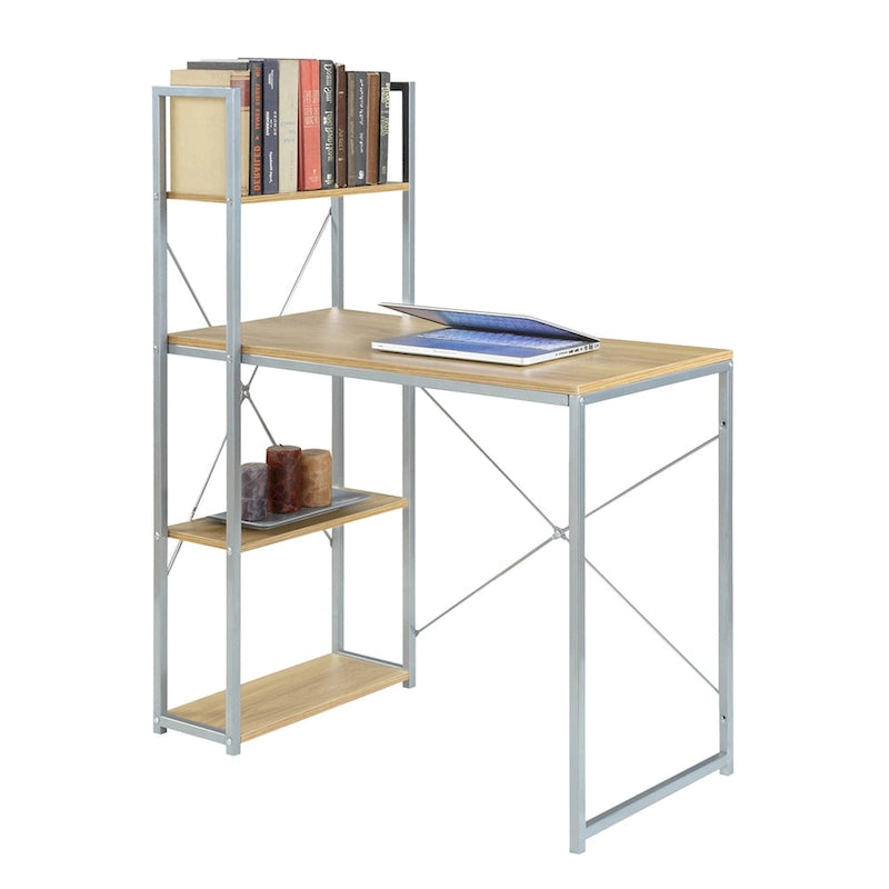 Scrivania da ufficio a 4 ripiani con struttura in metallo, 1 persona, rovere chiaro/bianco/legno di granaio/grigio antracite