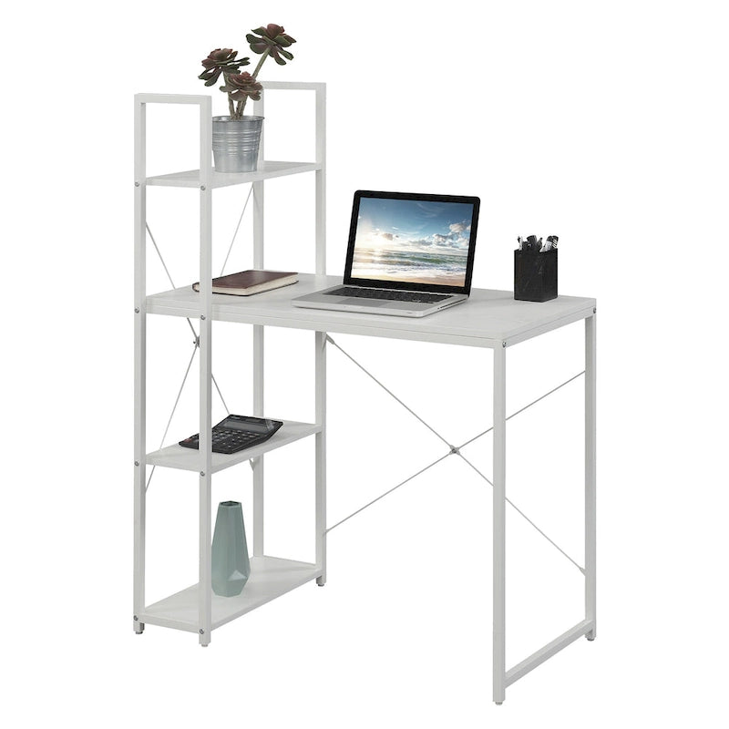 Scrivania da ufficio a 4 ripiani con struttura in metallo, 1 persona, rovere chiaro/bianco/legno di granaio/grigio antracite