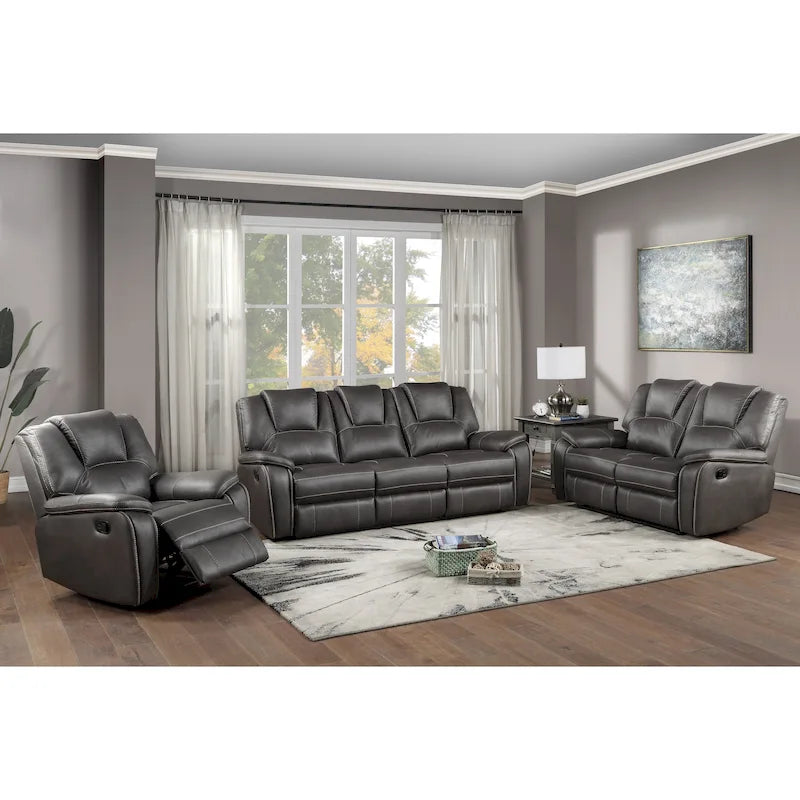 Set reclinabile in similpelle marrone castagno / antracite / rosso, 3 pezzi (per 5-6 persone)