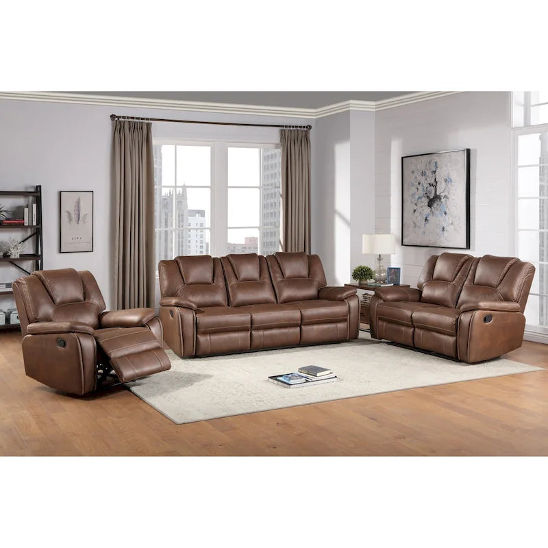 Set reclinabile in similpelle marrone castagno / antracite / rosso, 3 pezzi (per 5-6 persone)