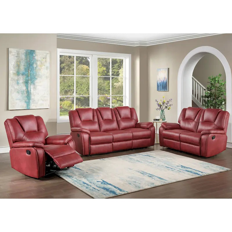 Set reclinabile in similpelle marrone castagno / antracite / rosso, 3 pezzi (per 5-6 persone)
