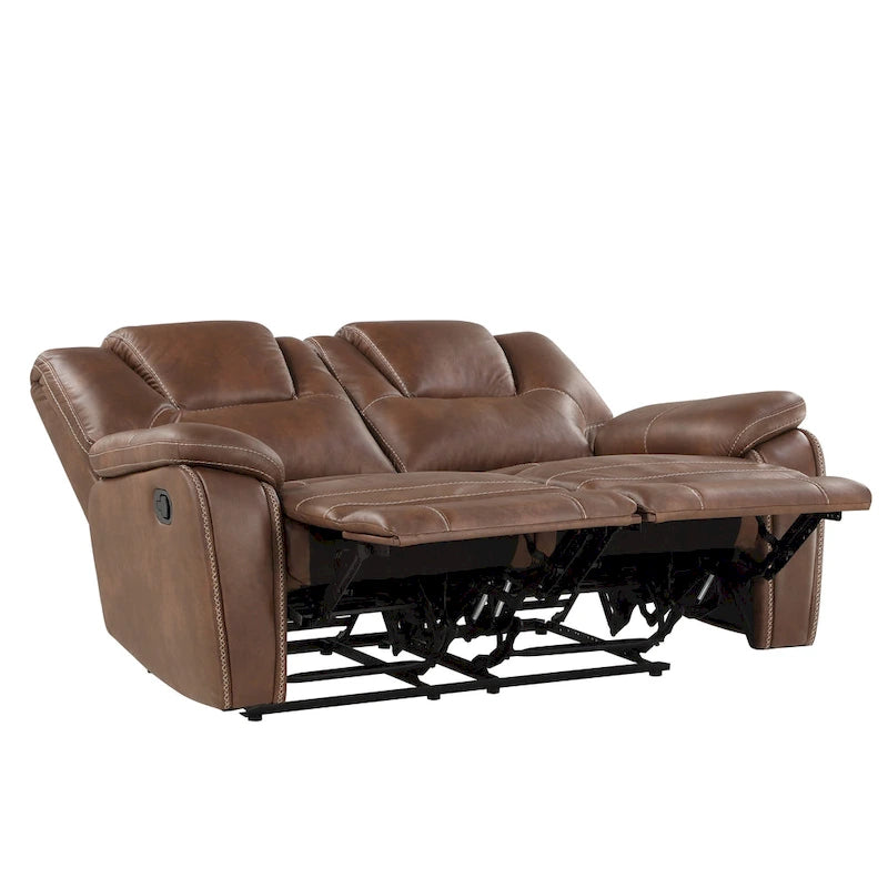 Set reclinabile in similpelle marrone castagno / antracite / rosso, 3 pezzi (per 5-6 persone)