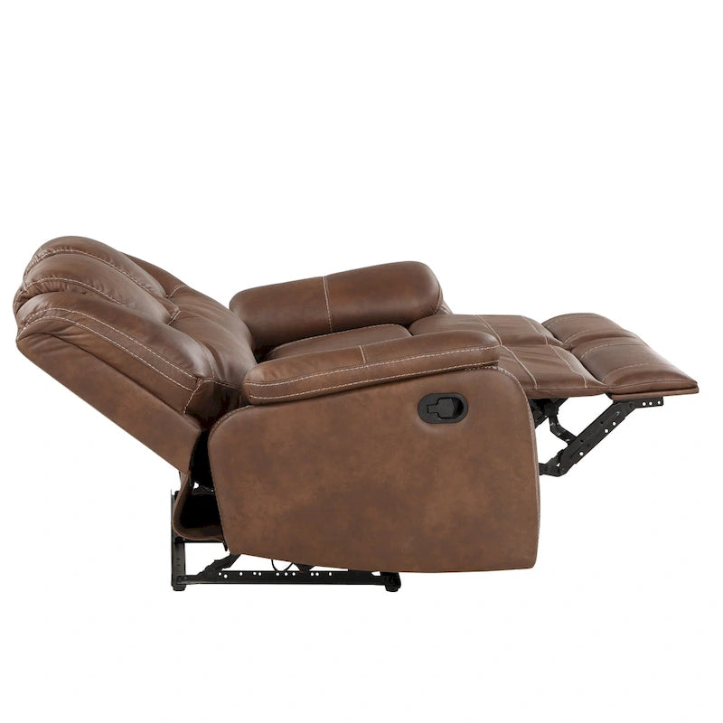 Set reclinabile in similpelle marrone castagno / antracite / rosso, 3 pezzi (per 5-6 persone)