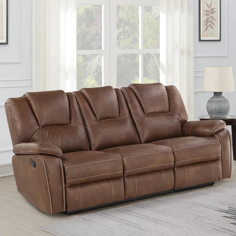 Set reclinabile in similpelle marrone castagno / antracite / rosso, 3 pezzi (per 5-6 persone)