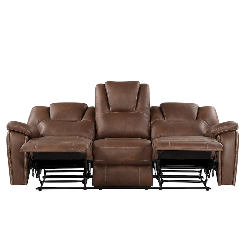 Set reclinabile in similpelle marrone castagno / antracite / rosso, 3 pezzi (per 5-6 persone)