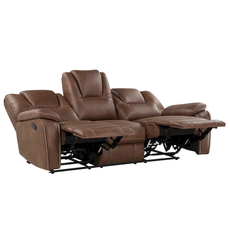 Set reclinabile in similpelle marrone castagno / antracite / rosso, 3 pezzi (per 5-6 persone)