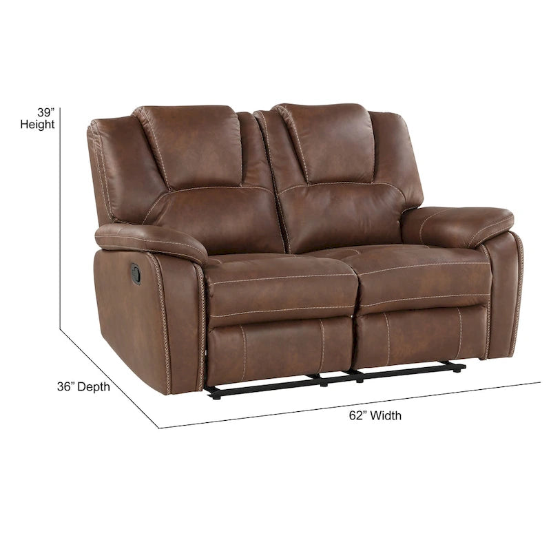 Set reclinabile in similpelle marrone castagno / antracite / rosso, 3 pezzi (per 5-6 persone)